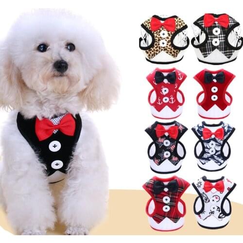 Small Dog Vest Harnesses With Leash Leopard print Pet Clothes For Dogs Dog Harness Gentleman Waistcoats Cat Collar Animal Leads