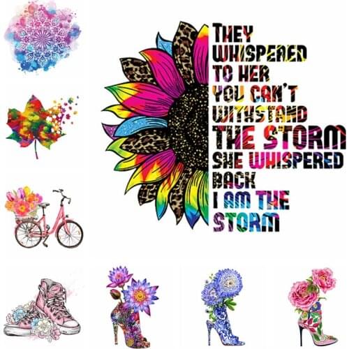 Fashion Petals flower Heel Iron On Patches Heat Transfer Thermal Stickers For Women Clothes DIY Iron-On Patch Applique Accessory