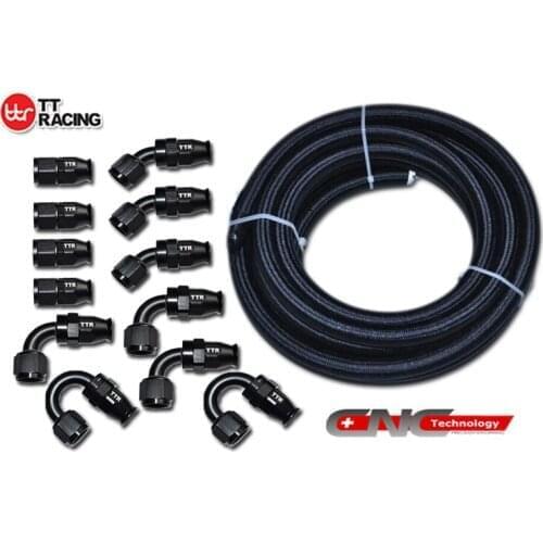 NLPTFEAN8BK_KIT_XL- -8AN Black Nylon Braided PTFE Hose 30FT Black 12 Fittings Hose End Ethanol