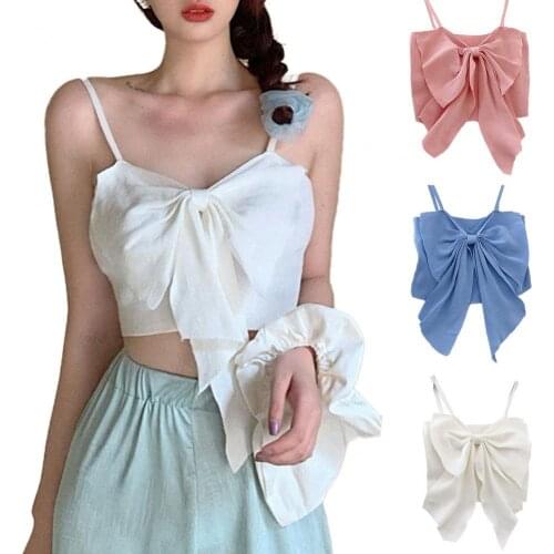 New Stylish Sexy Women Sling Thin Sleeveless Bowknot Women Vest Tank Top Casual Beach Streetwear