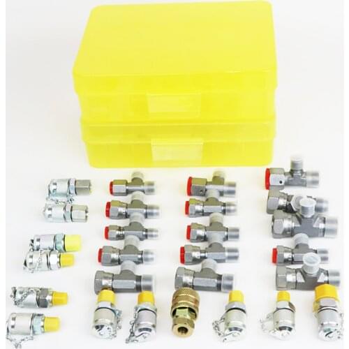 Upgrade 25Pcs Backhoe Loader Tractors Excavators Hydraulic Pressure Test Kit Meter Hose Adapter Tee Coupling Set