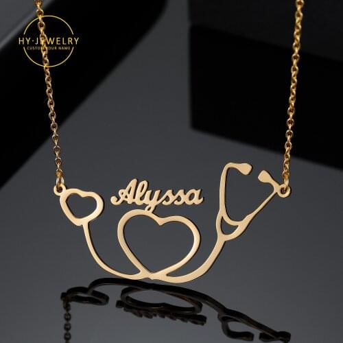 Stethoscope Name Necklace Gold Stainless Steel Pandents Personalise Custom Names Necklacs For Women Nameplate Jewelry Gift 2021