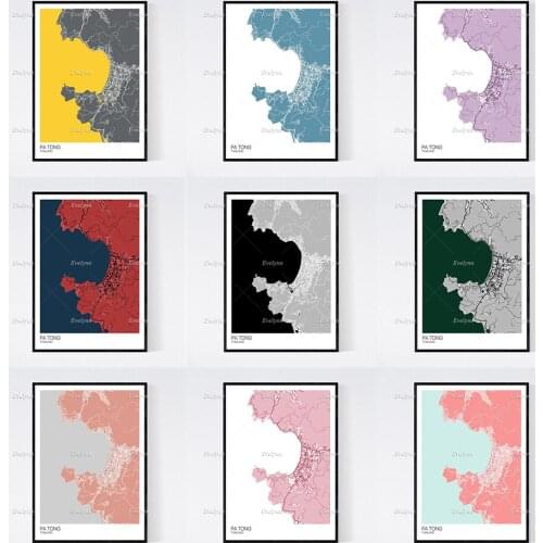 Pa Tong, Thailand Map Nordic Retro Minimalism Painting Posters and Prints on Canvas Wall Art Modular Pictures Home Decor