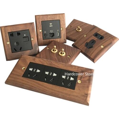 Black Walnut Panel Brass Lever 2 Way Toggle Switch Solid Wood Wall Light Retro Switch Socket 86 Type Homestay Switch