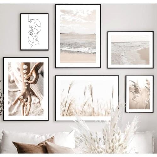 Beach Reed Shell Flower Line Nude Girl Nordic Posters And Prints Wall Art Canvas Painting Wall Pictures For Living Room Decor