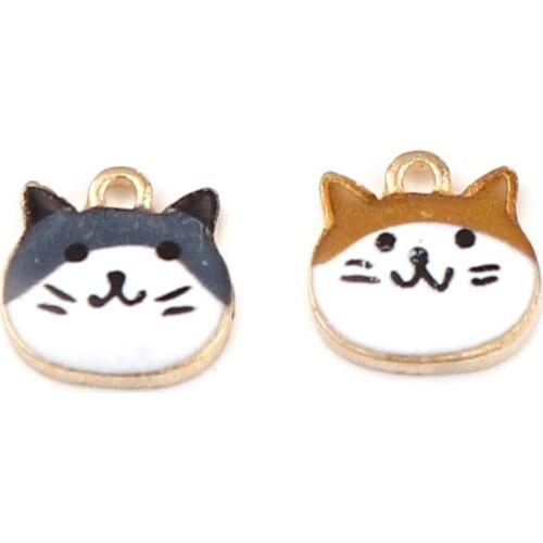 10 PCs Animal Enamel Charms Zinc Based Alloy Cat Charms Pendans Gold Color For Women Jewelry Making DIY Necklace Earring 10x10mm