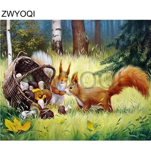 Full Round Diamond painting Cross stitch Squirrel Full Square Diamond embroidery Squirrel mushroom DIY3D Diamond mosaic Squirrel