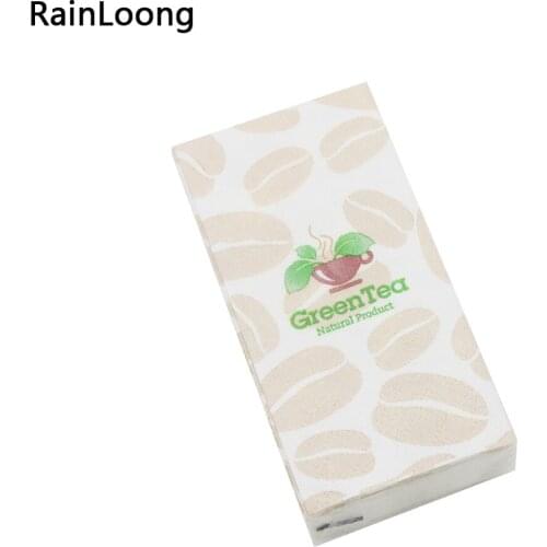 [RainLoong] Coffee Printed Pocket Napkin Green Tea Tissue Handkerchiefs For Decoration Personal Care 21*21cm 5packs (10pcs/pack)