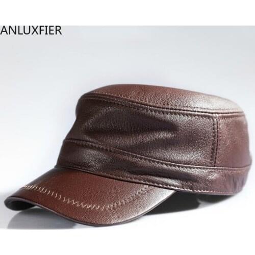 H6927 Genuine Leather Hat Mens Flat Top Korean Youth Visor Cap Male Spring Outing Leisure High Fashion Quality Man Hats