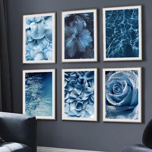 Blue Rose Leaf Sea Poster Print Flower Dandelion Plant Nordic Wall Art Canvas Painting Wall Pictures For Living Room Decor Art