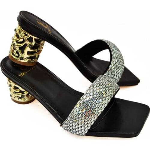 Black Italian Ladies Sexy High Heels Pumps New Arrival Colorful Rhinestones Design Ladies Pumps African Sandal Shoes for Party