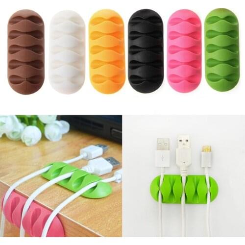 Hottest5-Clip TPR Earphone Cable Winder Organizer Charger Cable Protector Holder Cover Case Fixing Device