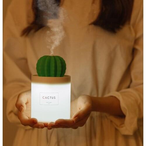 Cactus USB Aroma Essential Oil Diffuser Ultrasonic Cool Mist Humidifier Air Purifier Soft LED Night light for Office Home Car