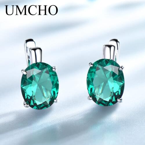 UMCHO Oval Emerald Gemstone Clip Earrings for Women Solid 925 Sterling Silver Earrings Princess Wedding Engagement Fine Jewelry