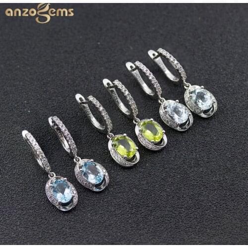 Anzogems genuine aquamarine peridot blue topaz dangle earrings 925 sterling silver ov 8*6mm gemstone fine jewelry womens 2020