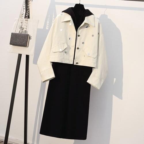 Fashion Plus Size Womens Denim Jacket Sweatshirt Dress Two-piece Set 2021 Spring Autumn Long sleeve Suit Coats Female Tops suit