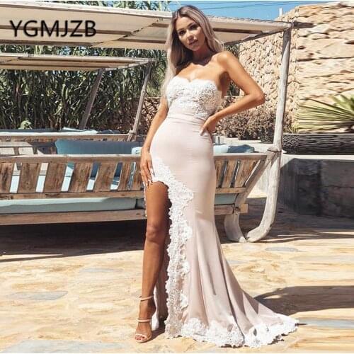 Sexy Bridesmaid Dresses Long 2019 Mermaid Sweetheart High Side Split Appliques Lace Formal Gowns For Wedding Party Dress