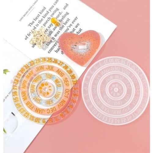 1 Set Moon/Love Heart Calendar Epoxy Resin Molds Hanging Sign Calendar Silicone Mould DIY Crafts Home Wall Decoration Casting To
