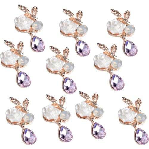 10 Piece Alloy Crystal Rose Flower Flatback Crafts Buttons Embellishments 24mm