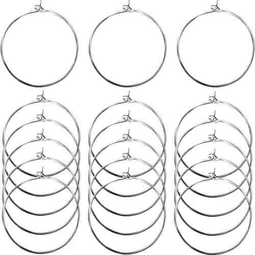 100 Pieces Wine Glass Charm Rings Earring Beading Hoop for Party, Wedding and Festivals Decoration (Silver)