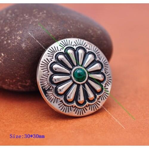 10X Southeast Silver Flower Green Turquoise Leathercraft Luggage Bag Accessories Clothes Apparel Sewing Shank Button Concho