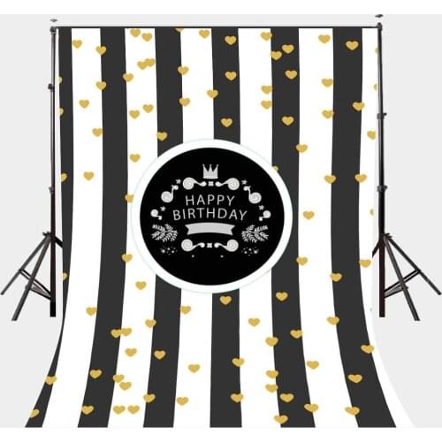 150x220cm Happy Birthday Photography Background Black and White Vertical Stripes Backdrops Studio Props Birthday Party
