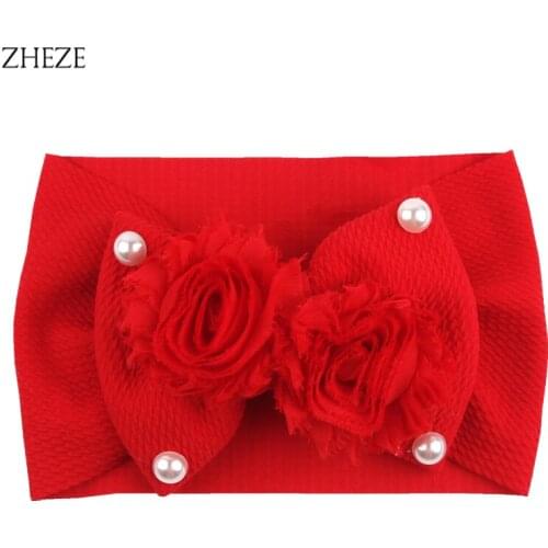 2021 NEW Fashion Waffles Bow Headband Pearl Flower Turban Girl Fabric Elastic Hairband Chic Head Wrap Baby Hair Accessories