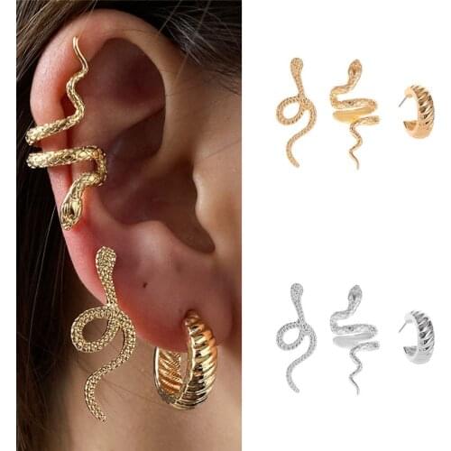 Fashion Simple style Snake Earring sets For Women Girls Animal Shaped Copper Stud Ear Jewelry Party Gifts 3 pieces