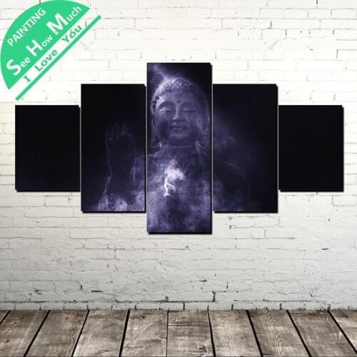 5 Piece Smoky Buddha Modern Artwork Wall Art Canvas Poster and Print Canvas Painting Decorative Picture Home Decor