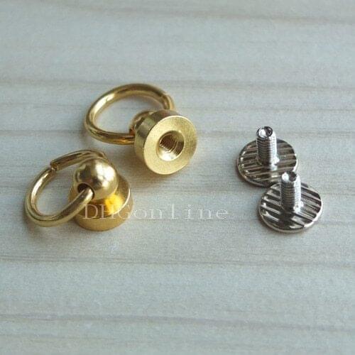 50 Sets Head Button Stud Screwback spot O ring for Screw Chicago nail 1/4" 6mm Gold Color