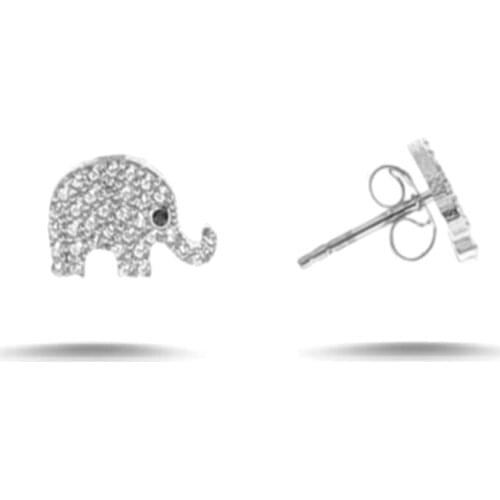 925 sterling Silver Female Child Ancl Zircon Elephant Model Studded Earrings