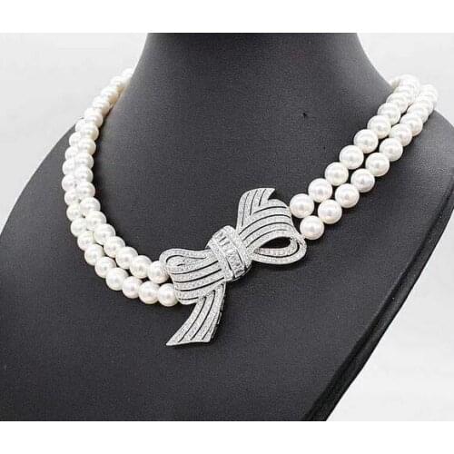 Free shipping Jewelry 2strands 8-9 mm natural south sea white pearl necklace 17.5 " 19 "