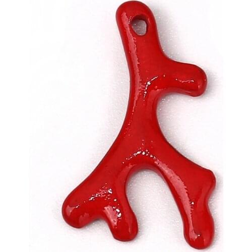 DoreenBeads Zinc Based Alloy Ocean Series Charms Pendant Coral Red Green Color Jewelry Accessories 25mm(1") x 15mm(5/8") 10 PCs