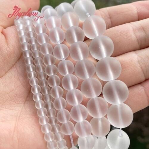Natural White Crystal Rock Quartz Round Frost Matte Loose Stone Beads 4/6/8/10/12mm For DIY Necklace Bracelet Jewelry Making 15"