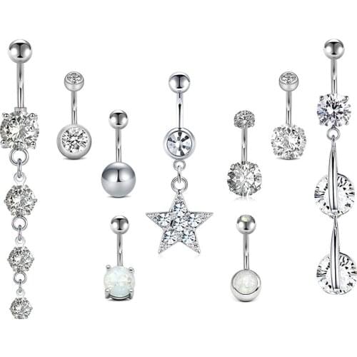 Belly Button Rings Surgical 14G Opal Sparkly Dangle Belly Ring Star Navel Piercings Jewelry for Women Girls