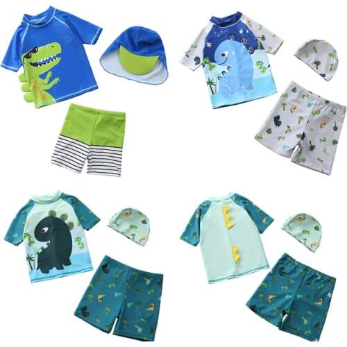 2021 childrens bathing suit cartoon 3PCS boys swimming sets cap trunks sports beach kids swimwear outdoor toddler pool clothes