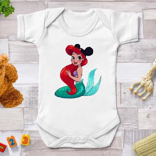 0-24M Baby Rompers Newborn Summer White Little Mermaid Disney Princess Printing Newborn Jumpsuits Bodysuits For Bebe