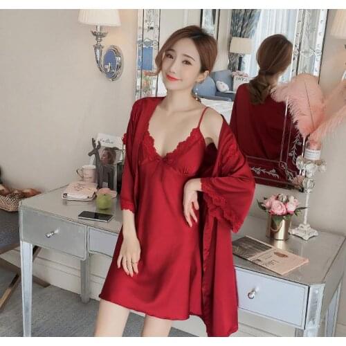 Sexy Lace Floral Lady Robe Sets Bride Wedding Dressing Kimono Gown Strap Top Nightdress Bathrobe Sleepwear Summer Home Nightwear