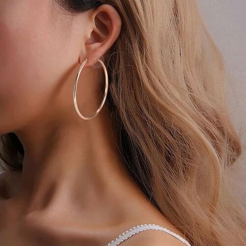 Simple Big Hoop Earrings for Women 585 Rose Gold Smooth Wave Twisted Round Large Circle Earring Elegant Wedding Jewelry GEM38