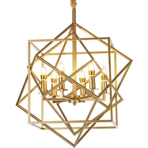 Post-modern restaurant copper creative minimalist bedroom art coffee shop wrought iron golden diamond cube chandelier