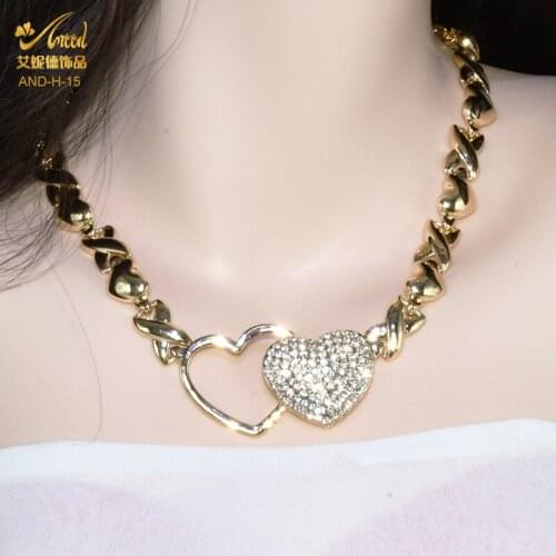 African Jewelry Sets Gold Crystal Heart Bridal Necklace Earring Set Choker Woman Nigerian Dubai Ethiopian Plated Xoxo Jewelries