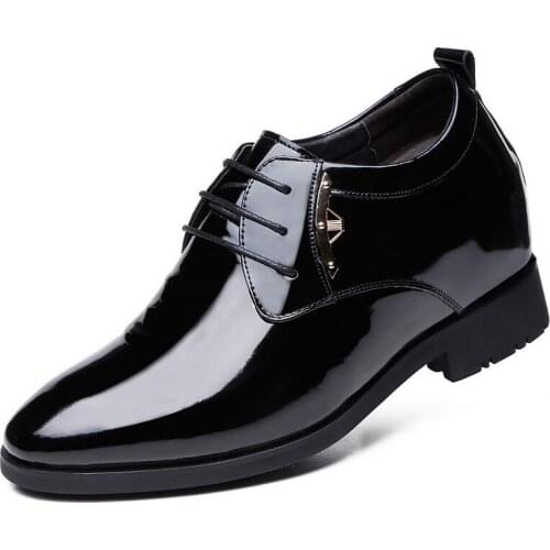 Black Patent Leather Mens Formal Dress Shoes With Hidden Elevator Insole Height Increasing 7CM or 9CM for Wedding Party