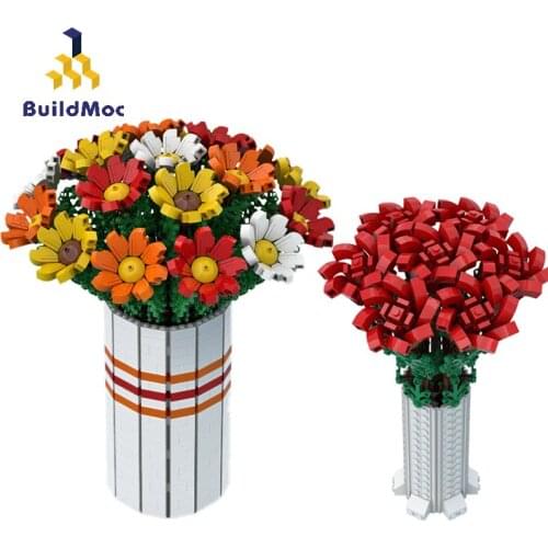 BuildMoc Friends For Girl Rose Expert Flower Bouquet MOC Art Model Building Blocks Bricks Flowers Toys For Children Kids Gifts