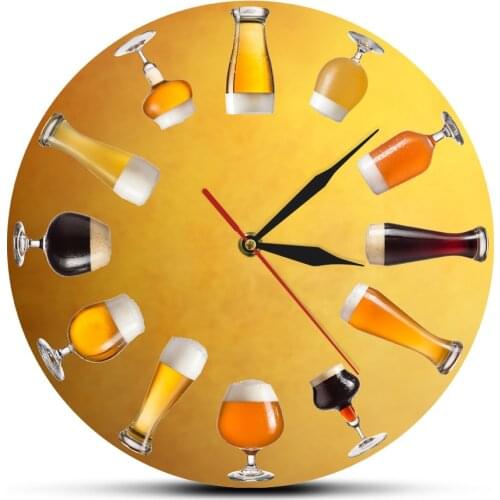 Various Cold Craft Beer Wall Clock Brewing Beer Silent Timepiece Art Clock Home Brewer Celebrate Beer Diversity Wall Art Decor
