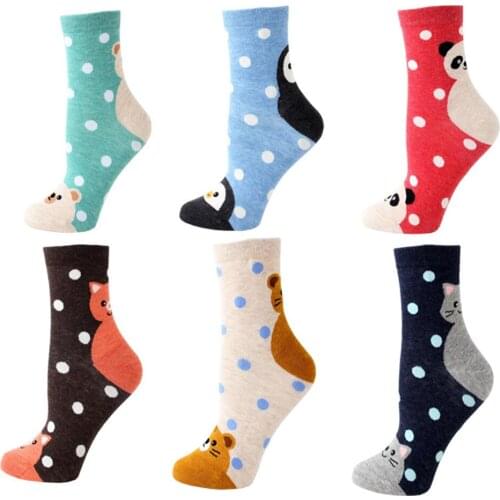 Cheap fashion women animal cartoon socks 6pairs/lot penguin tiger panda cute animal cotton socks womans party socks