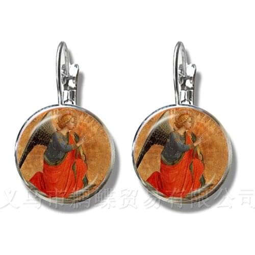 Newest Trendy Christmas Angel Stud Earrings Silver Plated Earrings For Women Girls 16mm Glass Dome Jewelry Xmas Gift