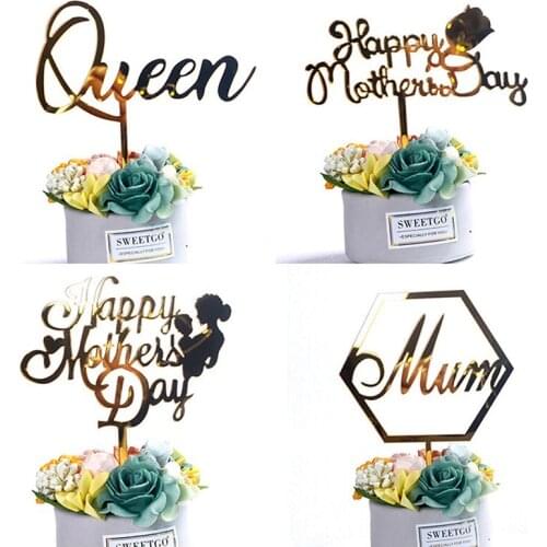 New MOM acrylic birthday Cake Topper Golden Hello mothers day party Cake toppers Cake Dessert Decoration Mothers holiday gift