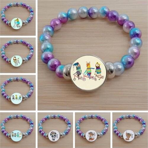 New handmade cartoon zebra giraffe tiger bicycle bracelet lion bear owl fox feather color bead bracelet boy girl child gift