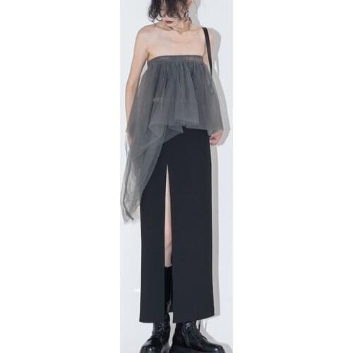 Cloud Grey Strapless Wipes Bosom Design Sense Irregular loose Thin Elastic for Women Wedding Cocktail Wipes Bosom 2021