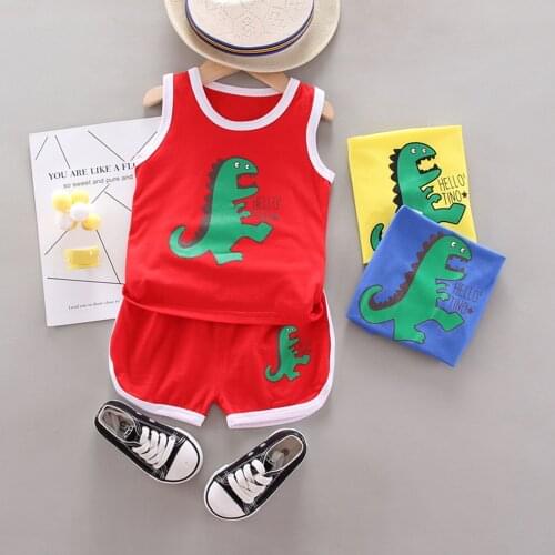 Toddler Baby Boys Cartoon Dinosaur Outfits Summer Vest Top Shorts Sets Summer Infant Newborn Clothing Sports Outfit Set For Boy
